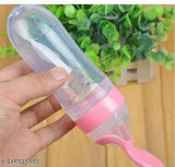 Silicone baby feeding bottle (90ml, pink) - Semi-solid food feeder for infants aged 6+ months