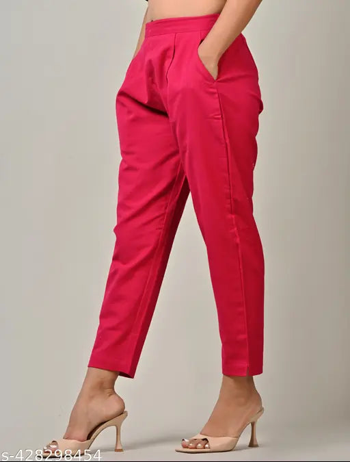 Royal blue & pink, elastic waist casual cotton trouser pants combo for women/girls. Pack of two, versatile everyday wear