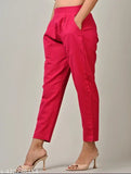 Royal blue & pink, elastic waist casual cotton trouser pants combo for women/girls. Pack of two, versatile everyday wear
