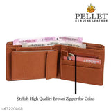 Brown faux leather men's wallet, solid pattern with 2 compartments, free size (L:23cm, W:9cm), made in India