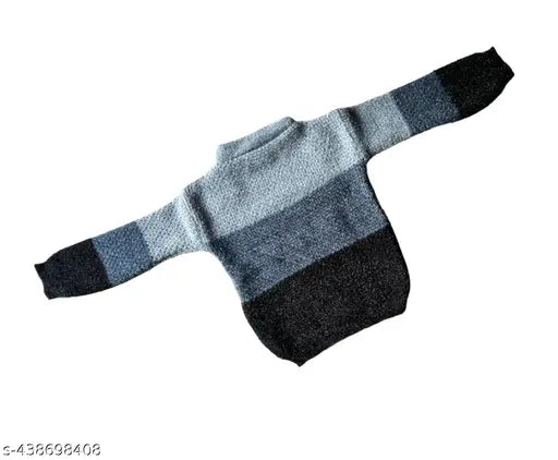 Wool colorblocked modern boys sweaters, long sleeves. Sizes: 6-12M, 1-2Y, 2-3Y. Made in India