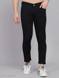 Black solid denim slim fit jeans by Fude Pride, high-quality stretchable fabric for casual and special occasions