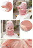 Woolen beanie cap "CAT PICK CAP GIRL" in solid color, warm winter hat with attached neck cover and mask, origin India