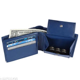 Blue artificial leather RFID wallet, 8 card slots, men's accessory