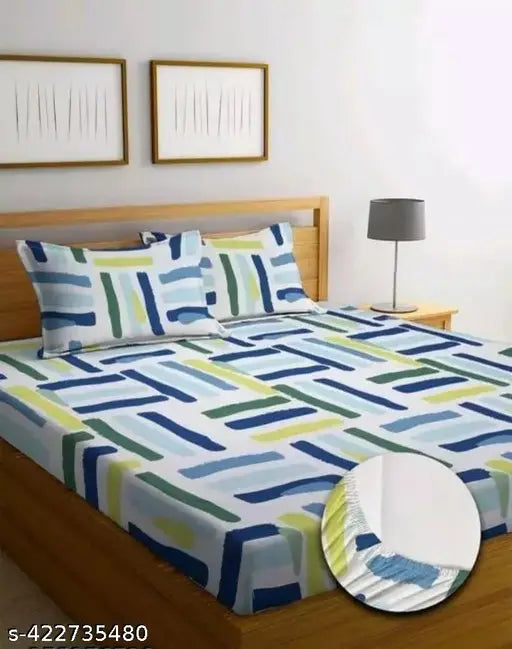 Striped elastic cotton fitted bedsheets (Double Queen), 78 x 727 inches, 200 thread count, Breathable & Wrinkle Free, ideal for summer