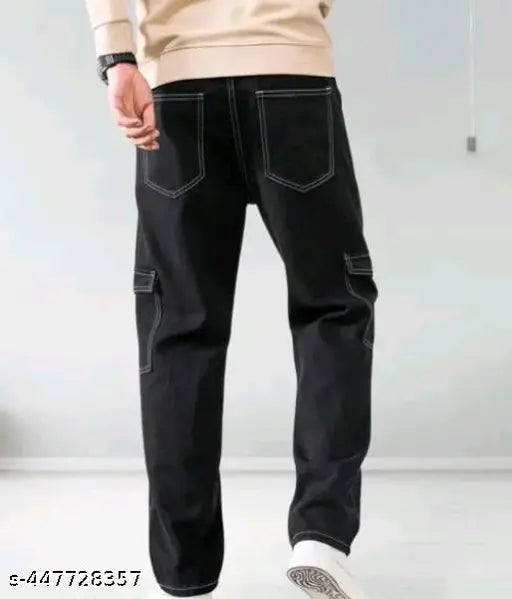 Solid denim cargo pants, durable Indian-made workwear