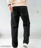 Solid denim cargo pants, durable Indian-made workwear