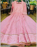 Rayon festival-printed anarkali for women, three-quarter sleeves, vibrant design