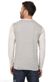 Grey cotton men's full sleeve paneled regular fit t-shirt, stylish loungewear for leisure activities