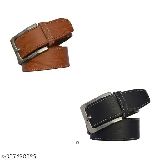 Stylish faux leather wallet & belts combo - 4-piece set, solid pattern, free size (India)
