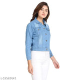 Trendy solid denim women's jacket & waistcoat, cotton blend, all-season wear