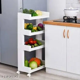 Plastic 4-tier kitchen shelf organizer with wheels, ideal for small spaces in homes & offices