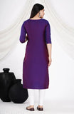 Art Silk embroidered kurta with three-quarter sleeves, new stylish sequin work for women, A-line straight silhouette from India