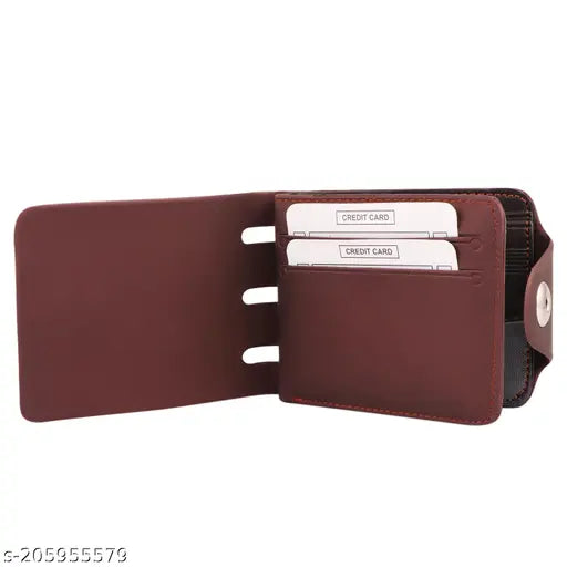 Trendy faux leather men's wallet, 2 compartments, textured pattern, free size (12cm x 10cm)