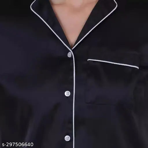 Maroon satin night suit set with matching shorts, luxurious sleepwear for women, satin fabric, elastic waistband