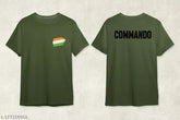 Army green polyester short-sleeve t-shirt with printed pattern, size 26" for men, made in India