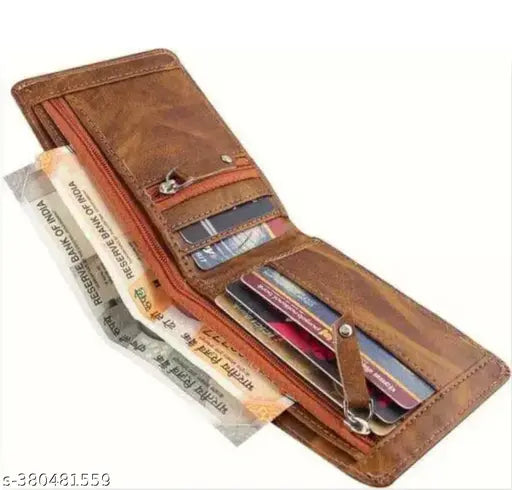 Trendy PU leather HRF STAR wallet, featuring 2 zip pockets, 5 card slots, & 2 currency compartments. Textured design, lightweight, perfect accessory for a stylish look. Made in India
