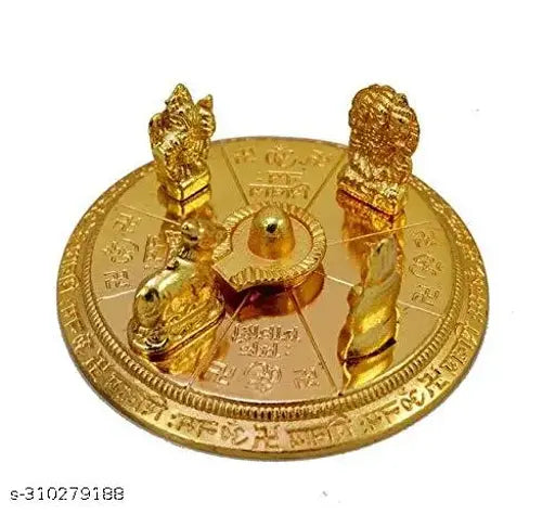 Gold-plated brass Shiv Parivar Decorative Showpiece with Shivling, Shri Kartik, Shri Ganesh - 9cm (Indian religious idol)