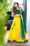 Embroidered Semitone Linen-Cotton Lehenga Choli & Net Dupatta set, Indian stonework on free-size attire