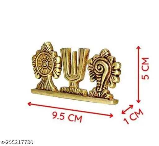 Brass Shankh Chakar Tilak, 200gm - Traditional Indian Balaji decor statue