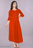 Red rayon straight kurta for women, three-quarter sleeves, solid design from India