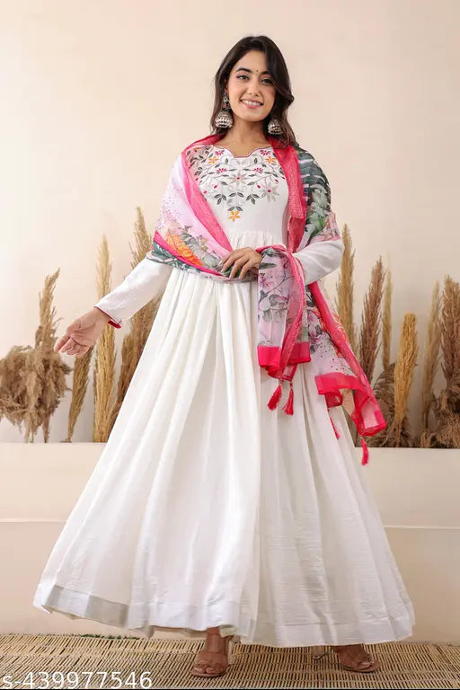 Vichitra Silk Sequins Embroidered Festival Gown with Tebby Silk Dupatta, available in S-XXL, full cotton lining, 56 inches long, Indian handcraft