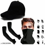 Stylish cotton baseball caps and arm sleeves pack of 3, solid color for sun tanning and dust protection, trending for girls, boys, men, and women