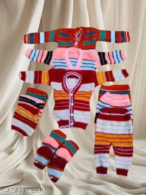 Adorable wool colorblocked sweater set with matching leggings for baby girl - Little Muffs winter wear, suitable for 0-2 months, India origin