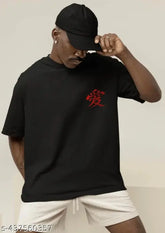 Luxurious man cotton oversize t-shirt, printed with sleeves, India-made apparel (XL)