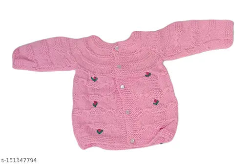 Handmade woolen sweater set with cap & booties for 0-9 month babies - self-design wool, long sleeves, India origin