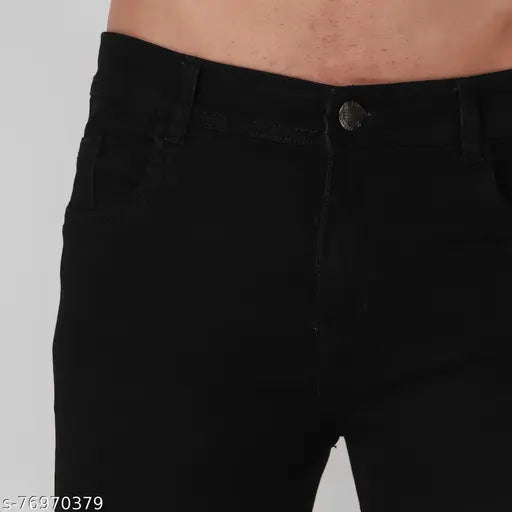 Stylish black silk slim fit men's KNEECUT jeans for a fashionable look, size 28/waist 28in, length 40in, hip 28in (India origin)