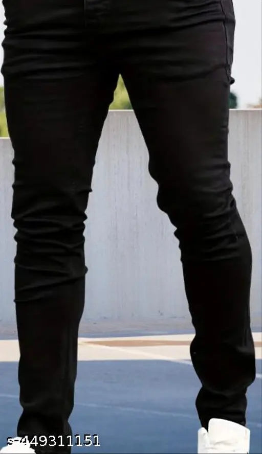 Black denim pants for men and boys, solid pattern, medium stretch jeans - Z Black