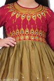 Cotton blend long sleeve printed net dress for girls aged 4-6 years. Vibrant Indian girl's fashion on display