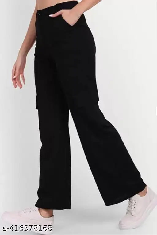 Relaxed fit cotton blend cargo pants for women, featuring 4 pockets with insert pockets