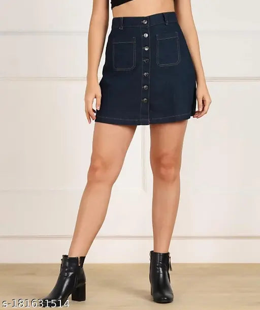 Dark blue denim mini skirt, Western style for summer - stretchable, comfortable, and versatile