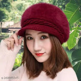 Maroon wool Viscor cap (100% acrylic), stylish women's hat for daily wear or winter activities. Soft, thick, durable, and breathable