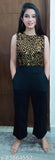 Gold and black cotton blend sleeveless sequin jumpsuit for women, perfect for parties or casual wear