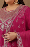 Embroidered Georgette Kurti with Sharara & Dupatta, Indian ethnic wear with sequinned scalloped sleeves and three-quarter length, single item for S to XXL sizes