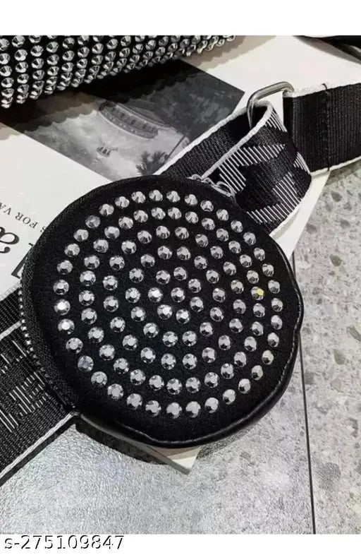 Designer PU rhinestone square bag, embellished compartment with coin purse. Mini size for a touch of glamour and practicality. Made in India