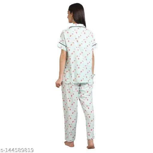 Rayon printed nightsuit, front open cotton nightwear for summer - ladies and girls nightwear set in soft, comfortable rayon fabric