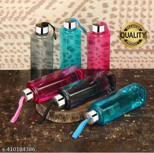 Beige square shape plastic water bottles (6 pcs x 1000ml), ideal for fridge, gym, school, office, and home use