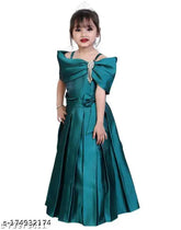 Silk blend, pleated western gown dress for girls, solid pattern, 3-12 years, India