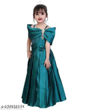 Silk blend, pleated western gown dress for girls, solid pattern, 3-12 years, India