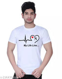 White polyester 'Life Line' t-shirt with printed alphabets, suitable for cool boys & men