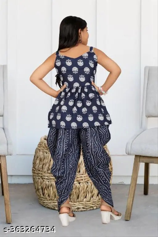 Rayon dhoti pants and printed crop top set for girls - Indian ethnic fashion with dupatta, modern and trendy