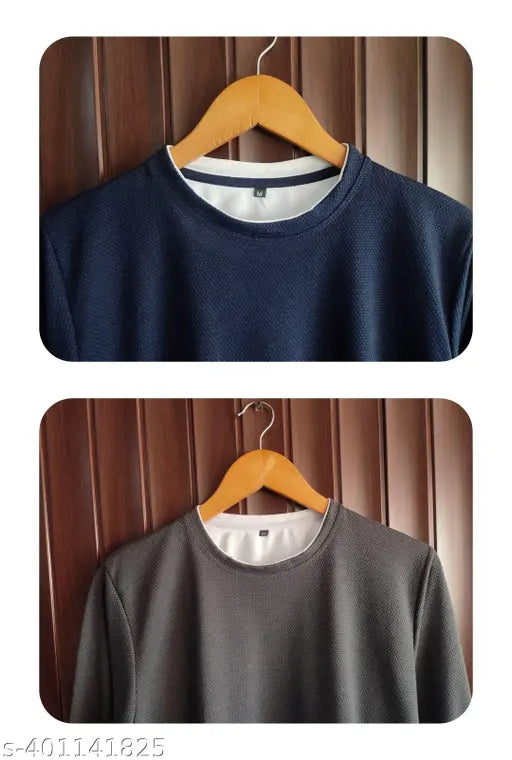 Gray & Navy Blue Men's Full Sleeve Baggy Cotton T-Shirts (Combo Pack of 2) - Versatile comfort for everyday wear, India origin