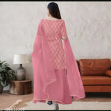 Diwali2024 Special Rayon Sarara Pich Colour Set: Embroidered short sleeve kurta with dupatta and bottomwear, single size available, Indian origin