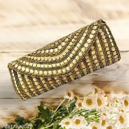 Fancy fabric embellished net party bag, 2 compartments, free size, India origin