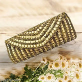 Fancy fabric embellished net party bag, 2 compartments, free size, India origin