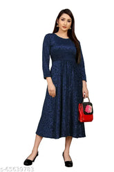 Velvet accordion pleated fit and flare kurti, self-designed with three-quarter sleeves, single size M for bust 38 inches